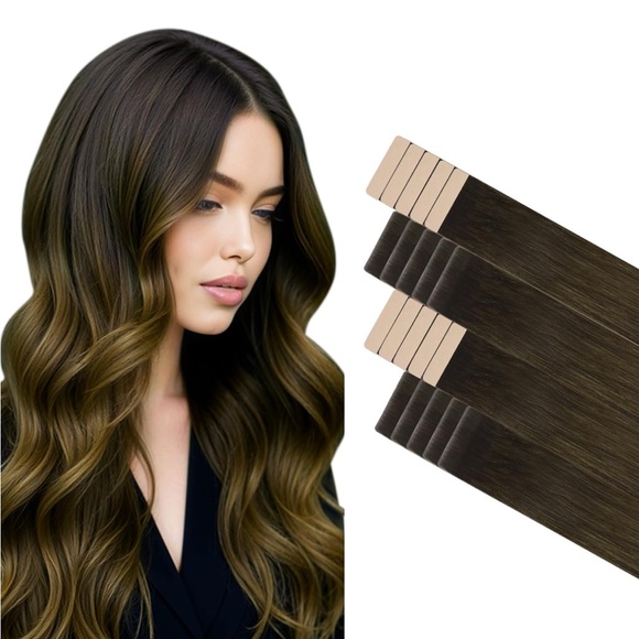 Doores Dark Brown Chocolate Brown Remy Human Hair 20” Tape In Extensions - Picture 1 of 13